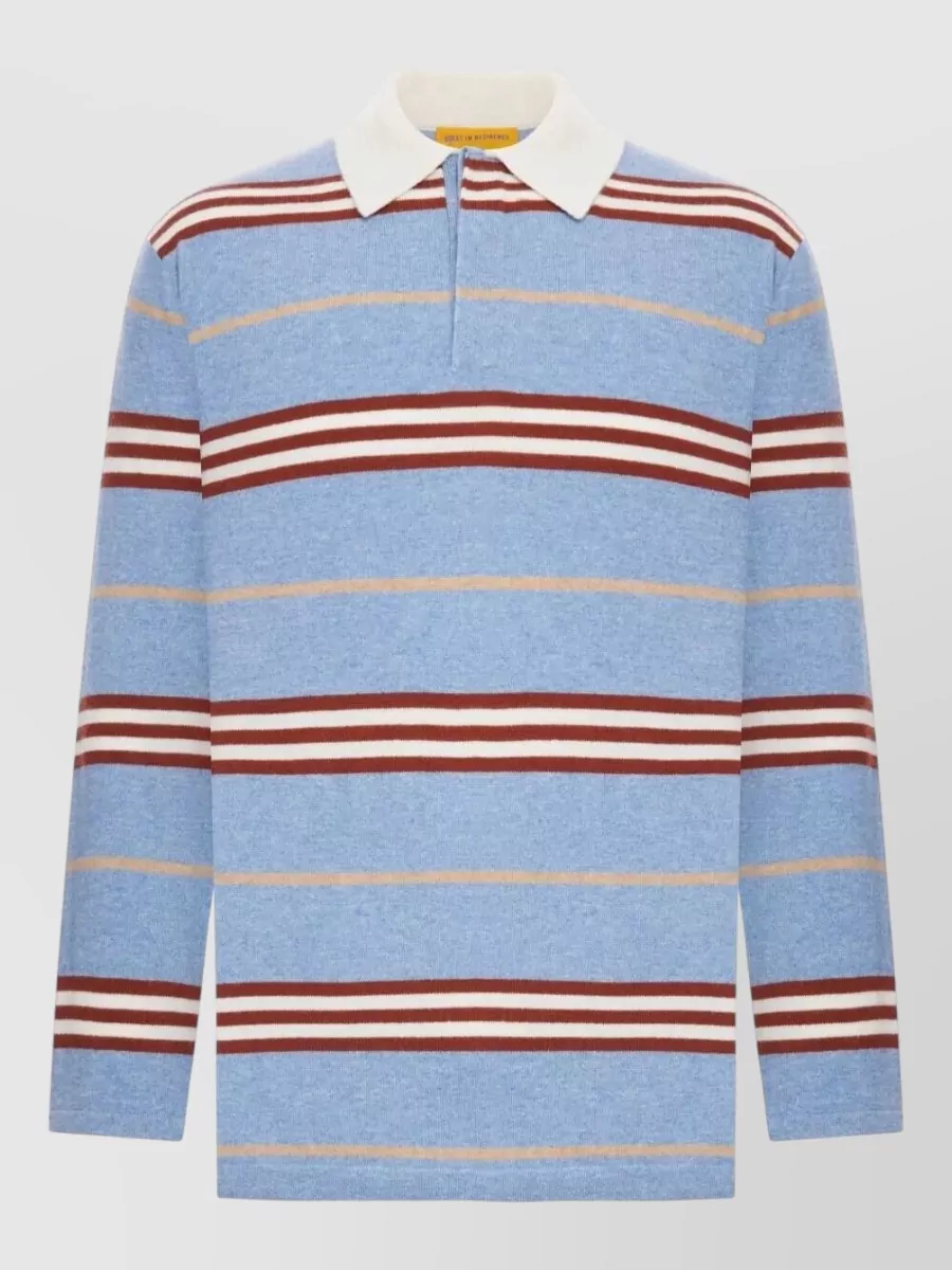 Guest In Residence Cashmere Striped Long-Sleeve Polo Sweater