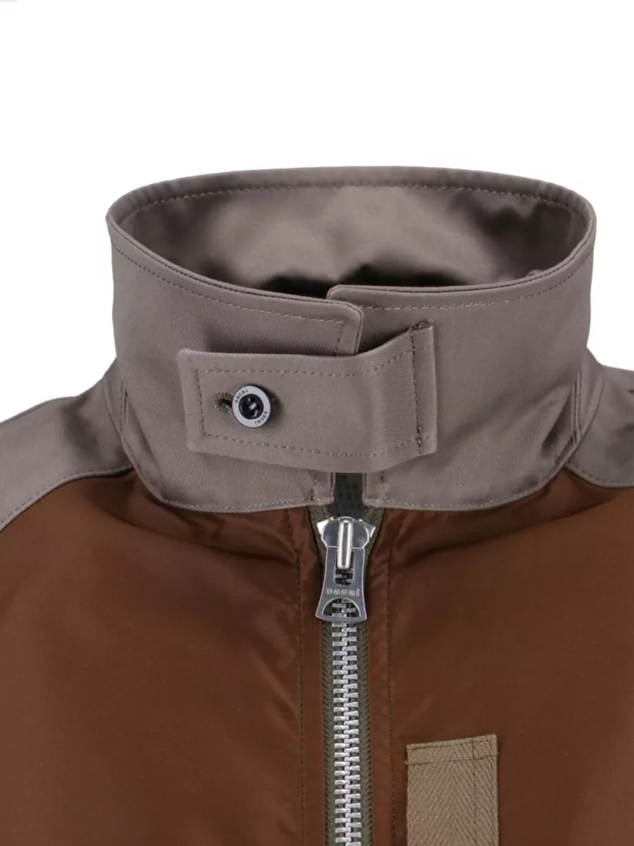 Sacai High Collar Jacket Contrast Sleeves Ribbed Hem