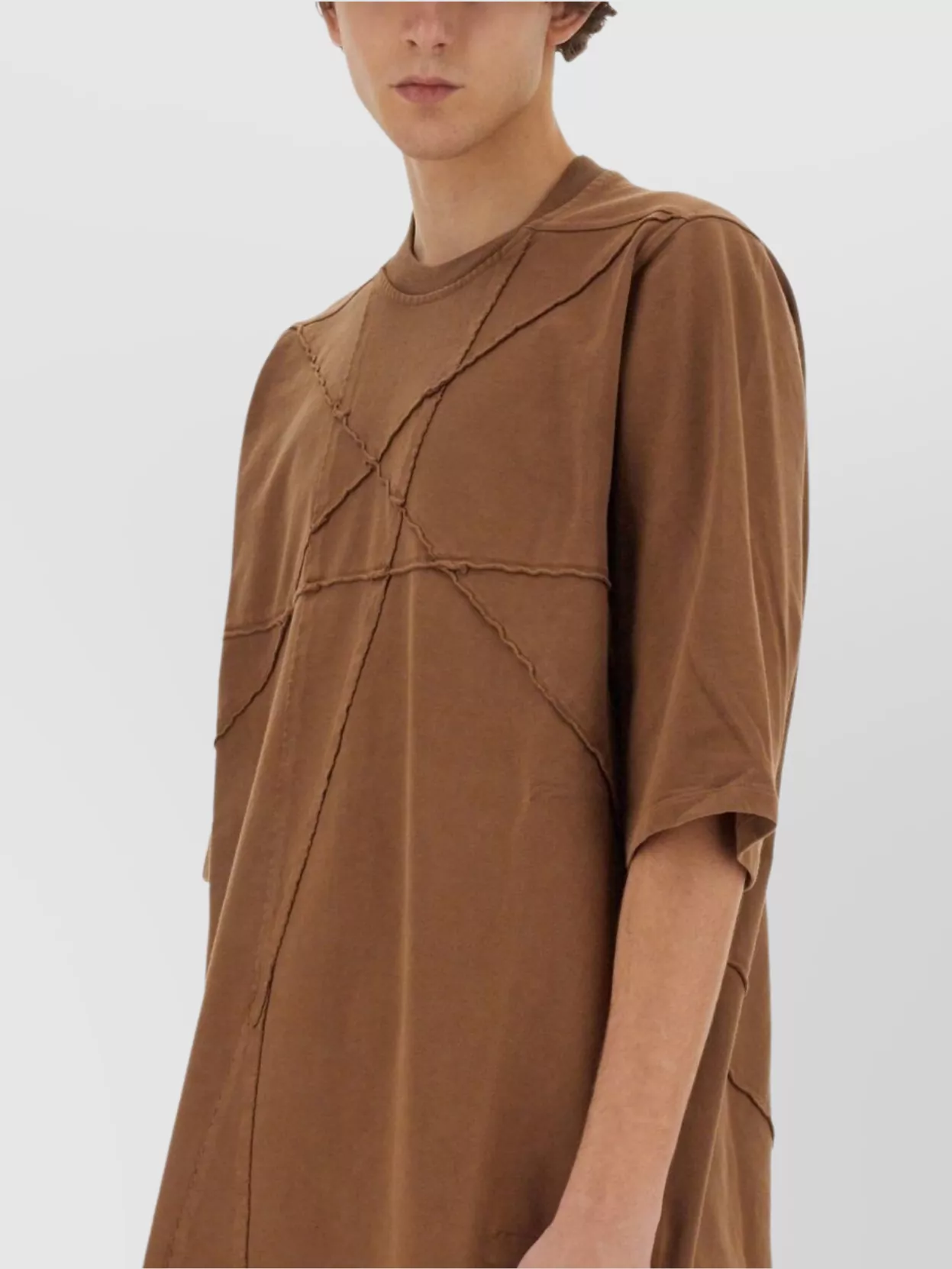 Rick Owens Drkshdw Drkshdw By Rick Owens Geometric Stitch Oversized T-shirt In Brown Cotton