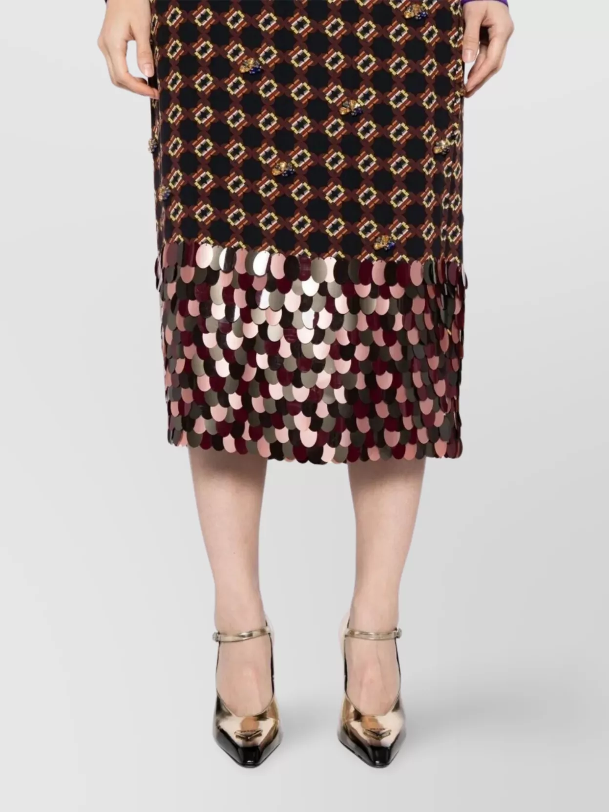 Dries Van Noten Geometric Pattern High Waist Midi Skirt