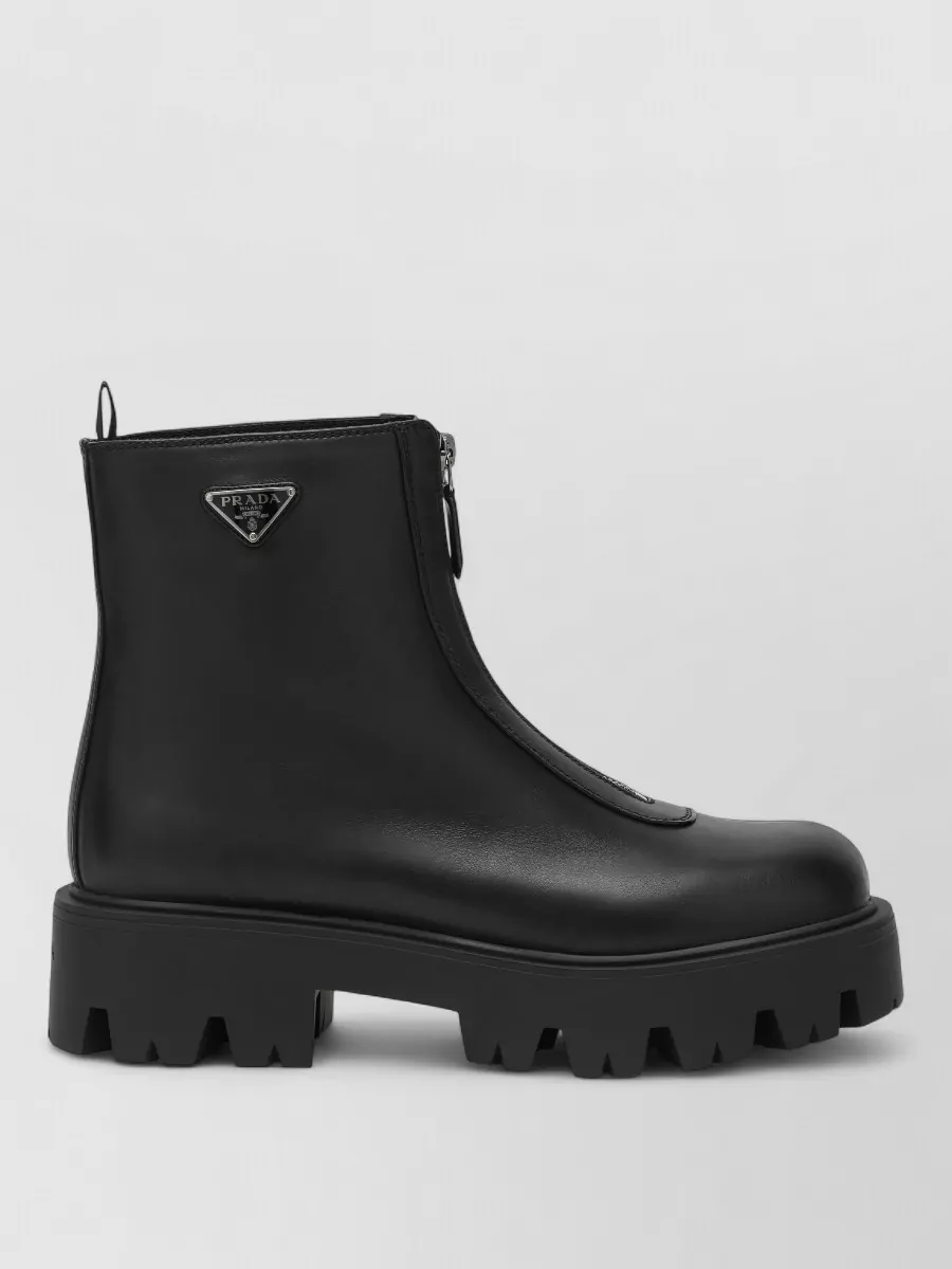 Prada Leather block heel mid-calf boots square toe | The Fashion