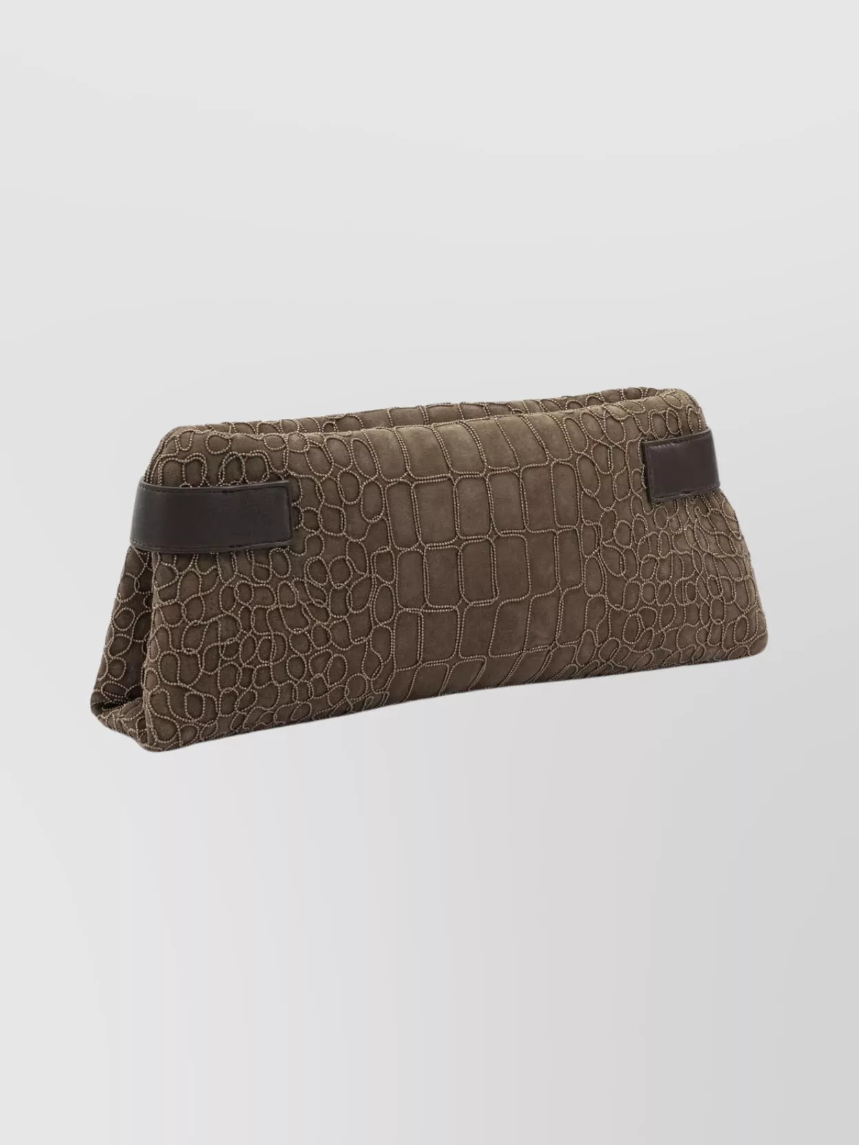 Brunello Cucinelli Rectangular Crocodile Pattern Suede Clutch Bag