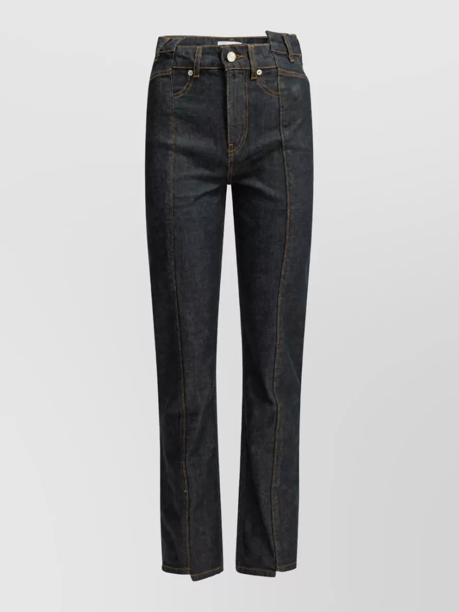 Ganni denim high-rise pleated straight-leg jeans
