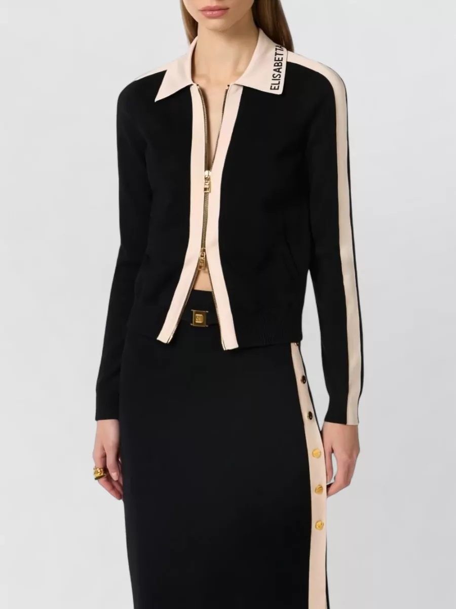 Elisabetta Franchi Knit Cardigan Long Sleeves Contrast Collar