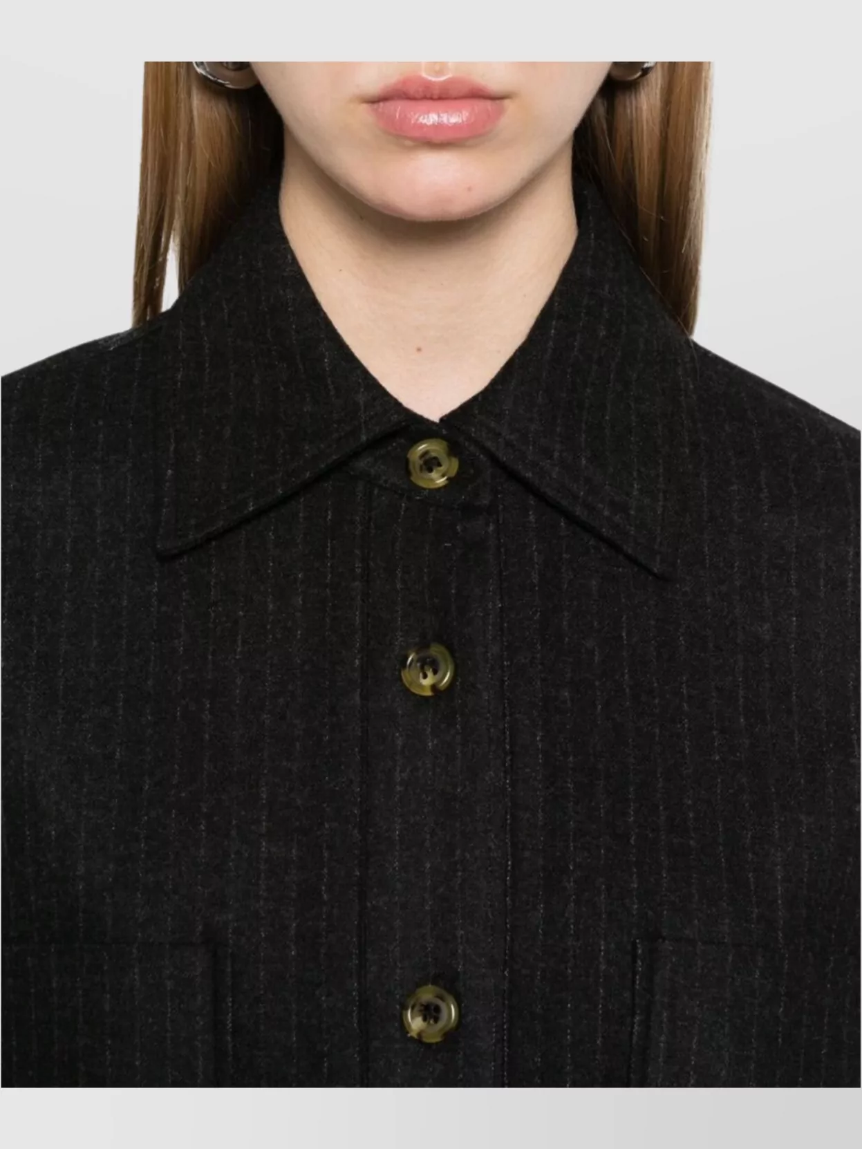Le Sully Studio Pinstriped Wool Blend Shirt With Patch Pockets