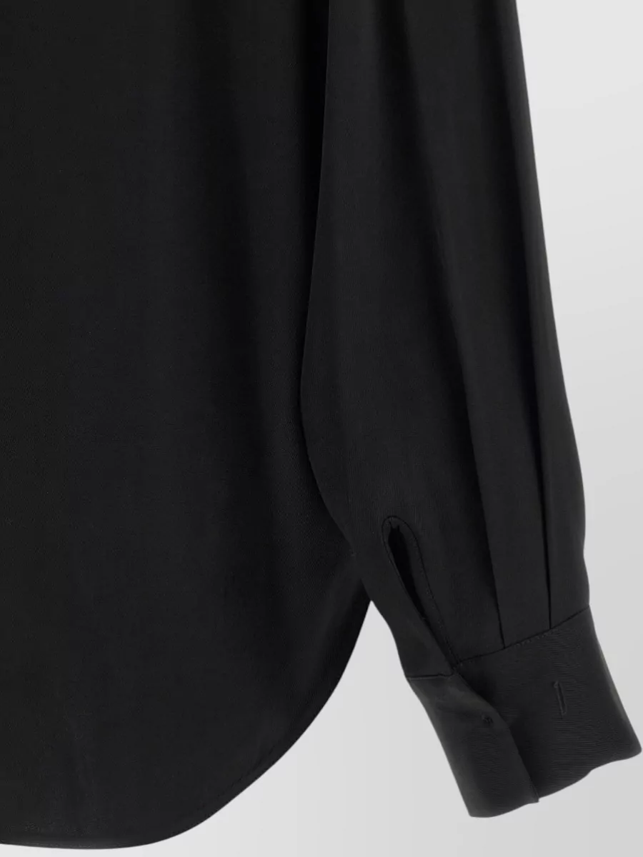 Nude Viscose Relaxed-Fit V-Neck Long-Sleeve Blouse
