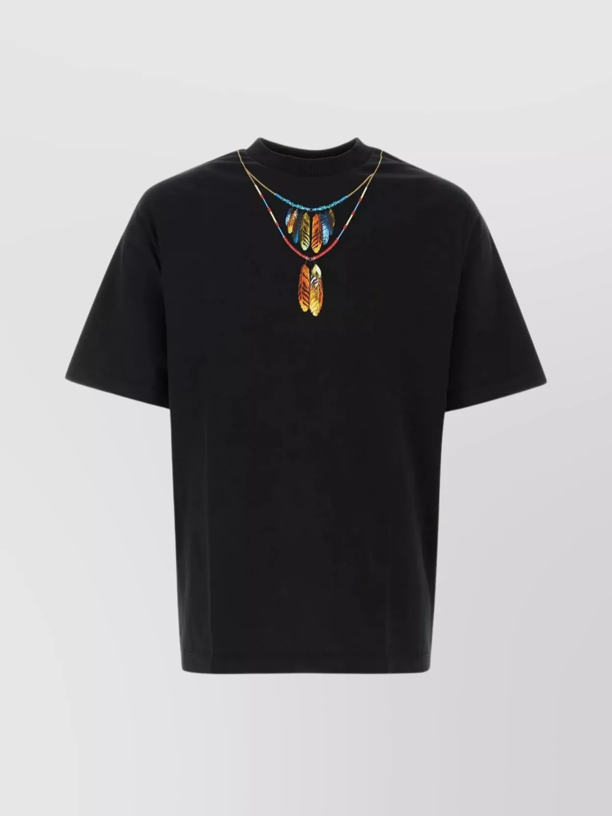 Shop Marcelo Burlon County Of Milan Cotton Crew-neck T-shirt With Feather Necklace Print In Black