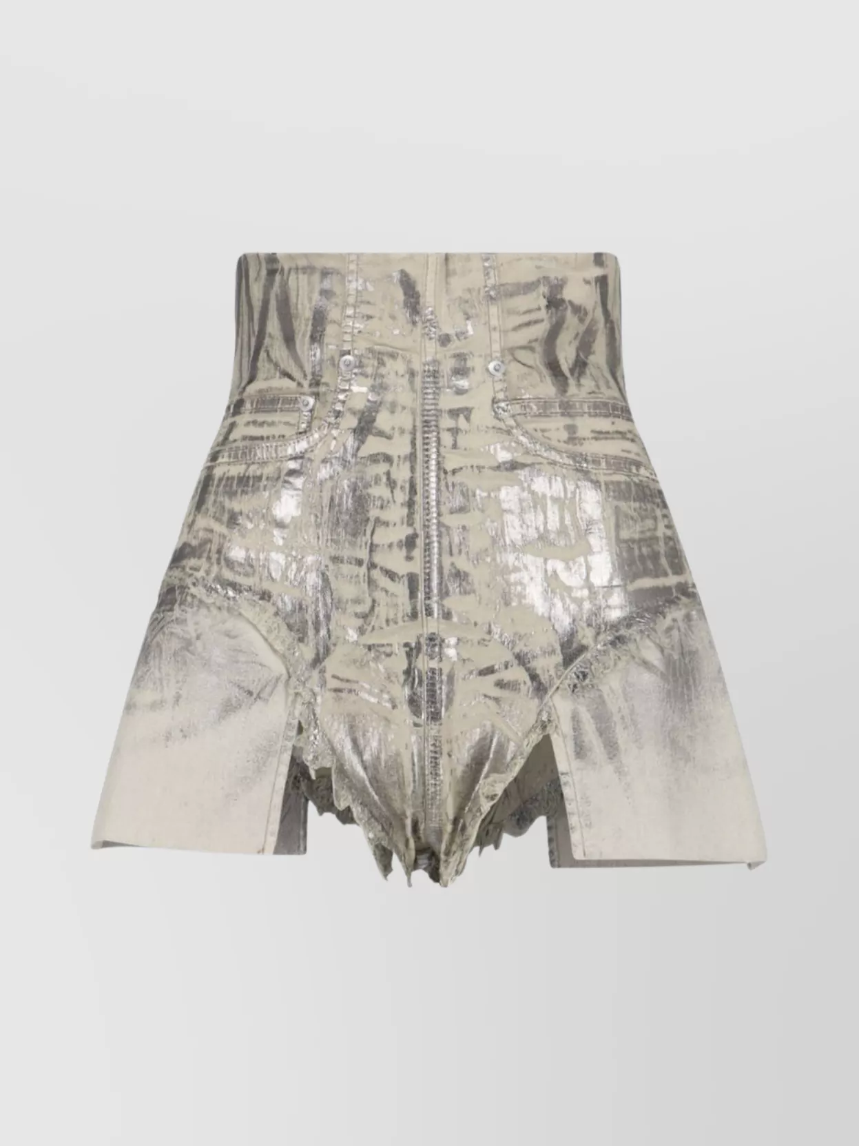 Rick Owens Drkshdw High Waist Metallic Finish Frayed Hem Shorts