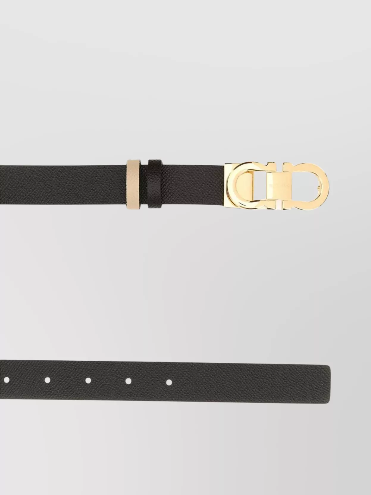 Ferragamo Leather Belt Reversible Adjustable Length Gold-Tone Buckle