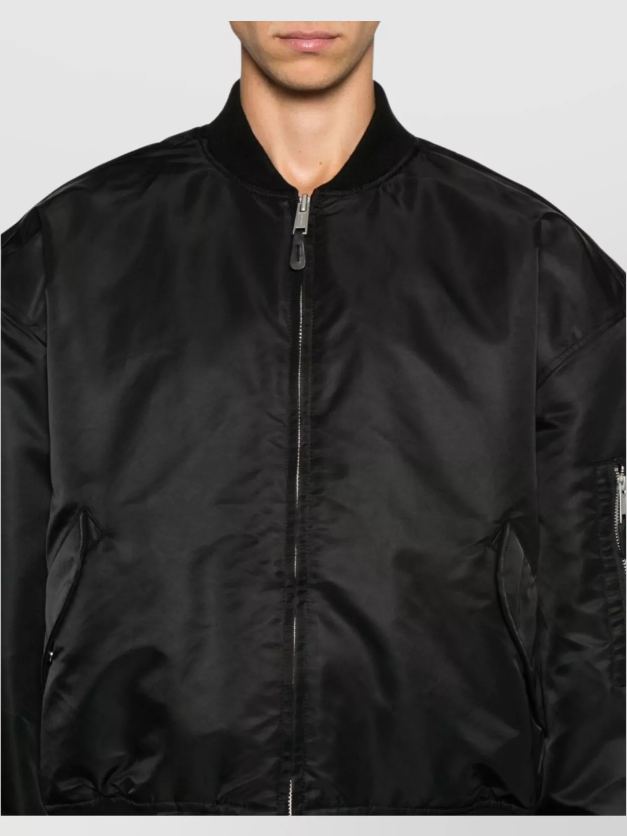 Entire Studios Broad Oversized Satin Bomber Jacket In Black