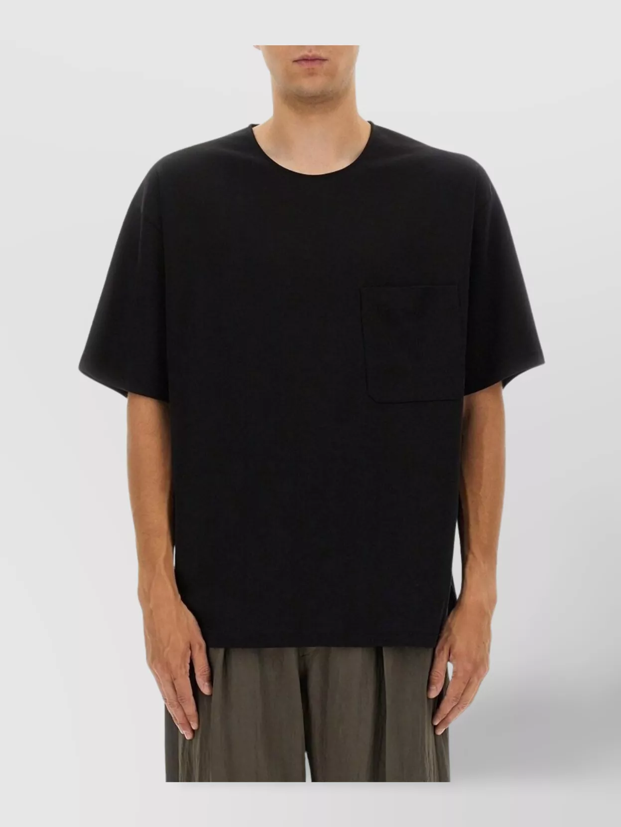 Lemaire Round Neck T-shirt With Short Sleeves And Chest Pocket In Black