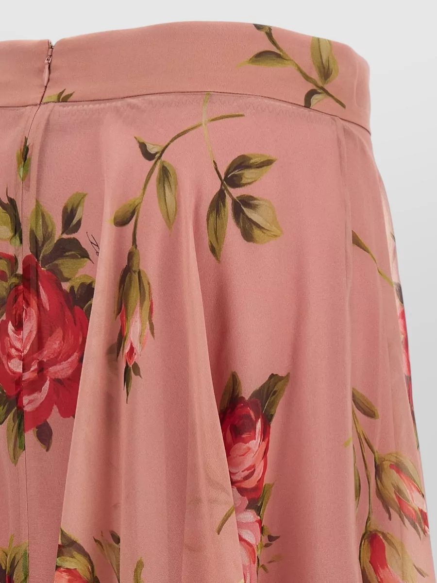 Dolce&Gabbana Silk Bouquet Rose Printed Chiffon Midi A-Line Skirt