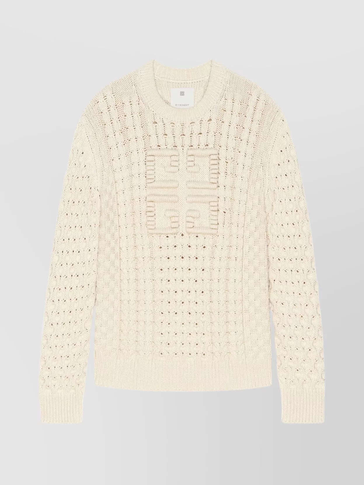 Shop Givenchy Textured Cable-knit Crewneck Sweater In Cream
