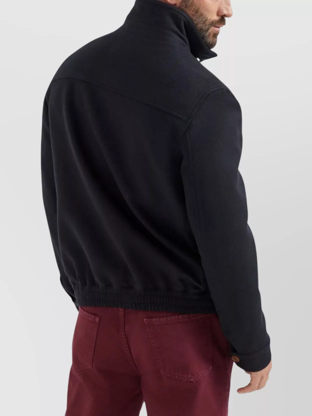 Brunello Cucinelli High Collar Wool Bomber Jacket In Black