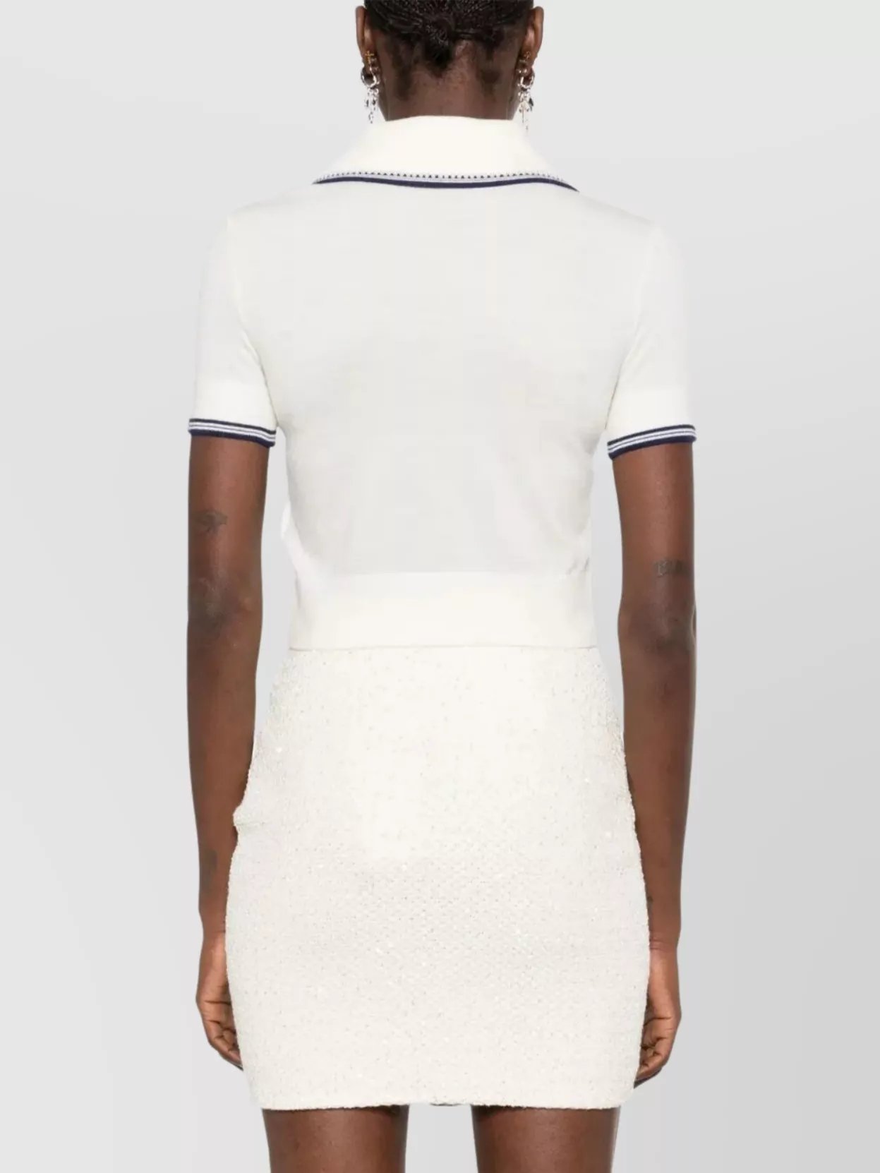 Shop Self-portrait Knit Polo Top Crystal Decoration