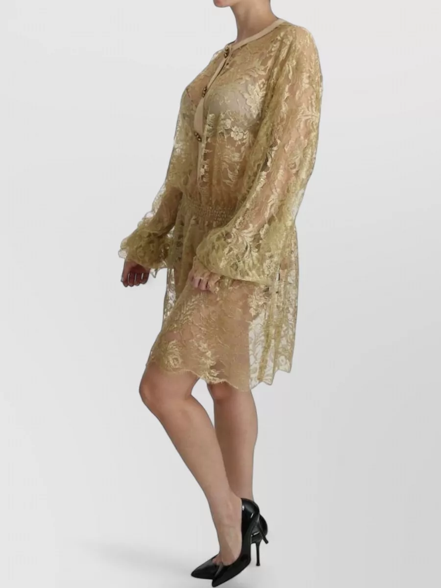 Dolce&Gabbana Silk Lace Semi-Sheer Long-Sleeve Knee-Length Dress