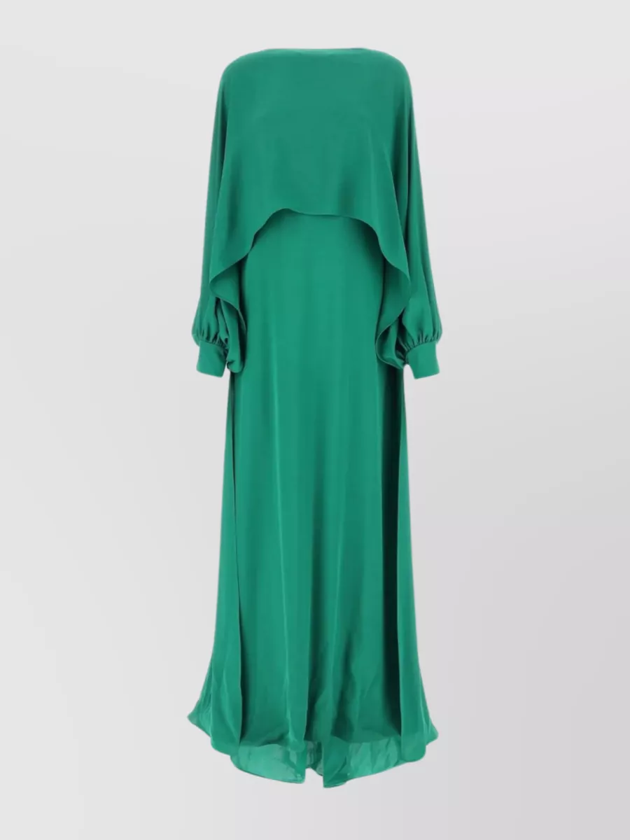 Shop Valentino Long Dress With Flowing Silhouette And Batwing Sleeves In Green