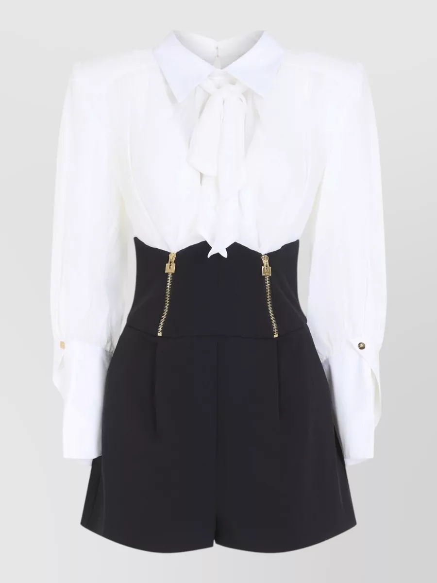 Elisabetta Franchi Draped bow neckline long-sleeve playsuit