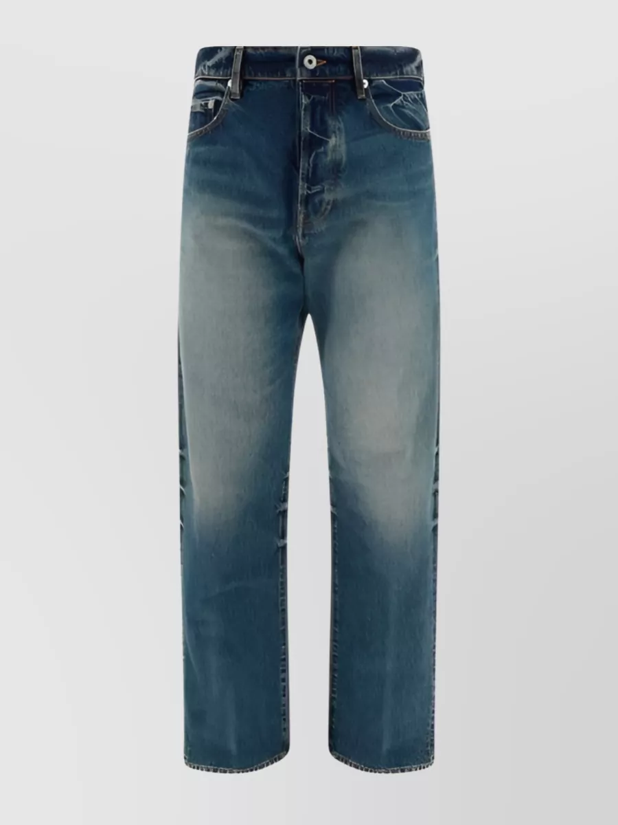 Shop Kenzo Straight Leg Denim Jeans With Stonewashed Finish In Blue