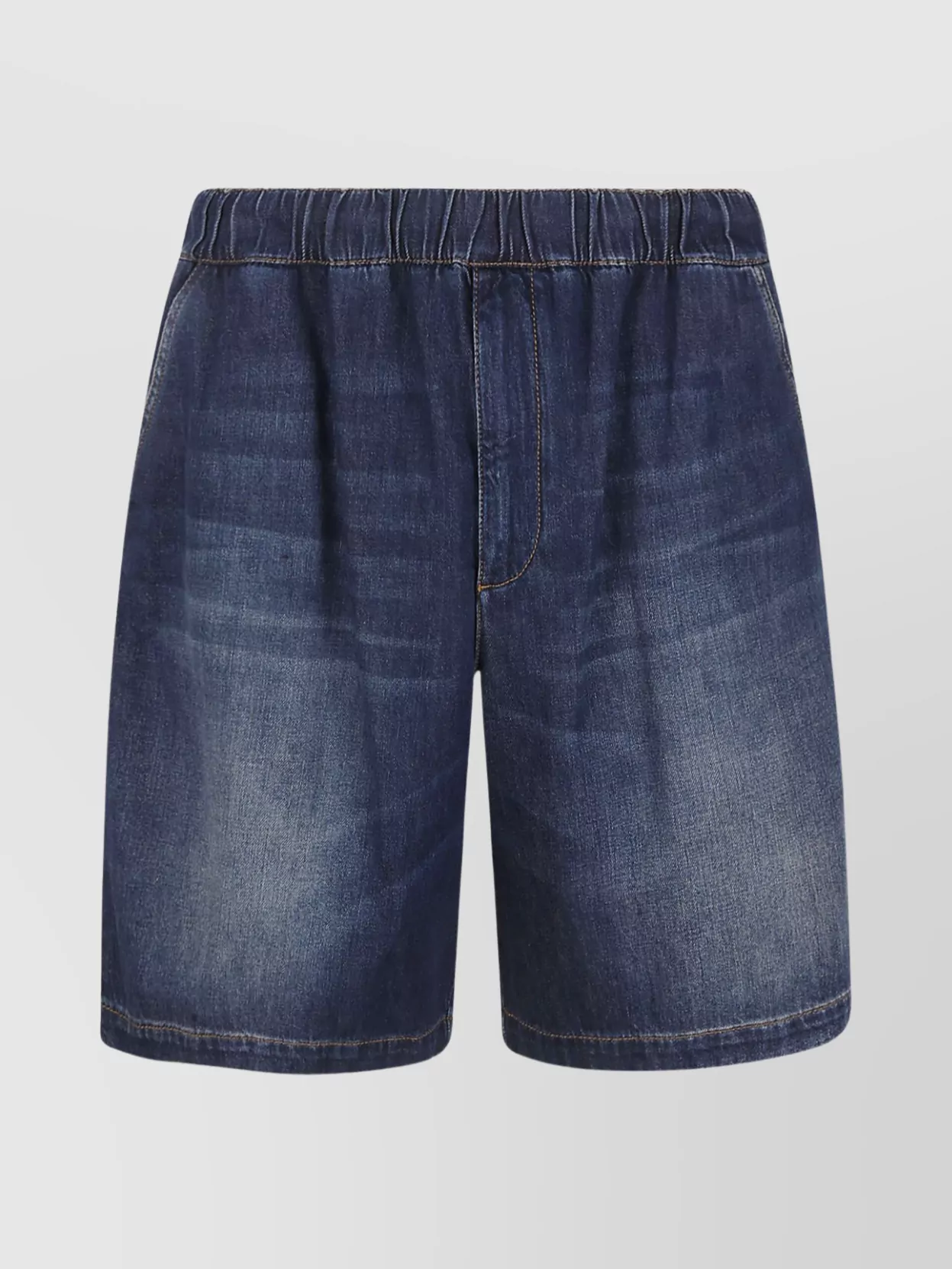Shop Valentino Elastic Waistband Denim Shorts In Blue