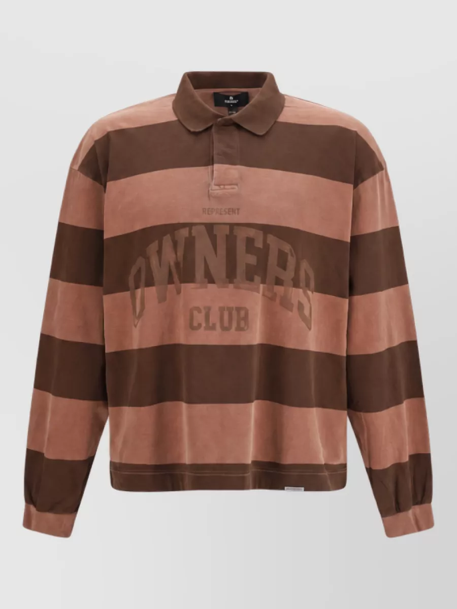 Represent striped relaxed-fit cotton rugby polo shirt