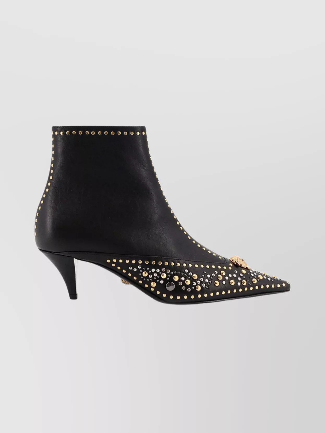 Versace Studded Leather Ankle Boots With Kitten Heel