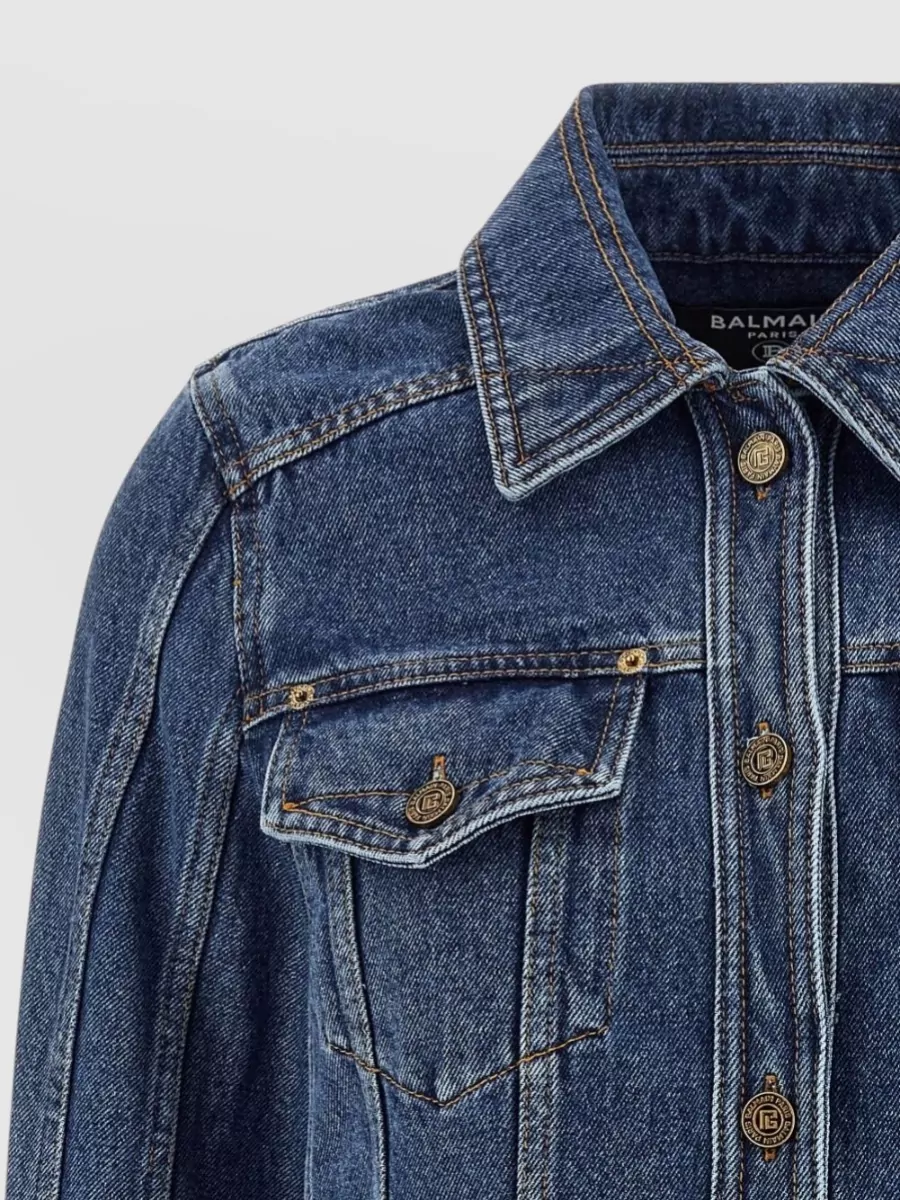 Balmain Blazer Featuring Chest Pockets Long Sleeves In Blue