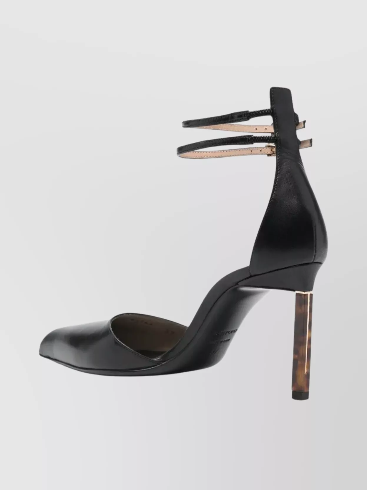 Tom Ford Ankle Strap Pointed Toe Leather Pump In Black
