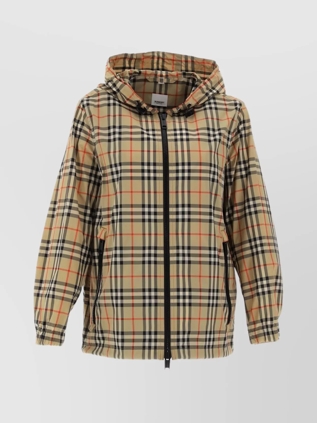 Burberry Chk Hooded Plaid Jacket Pockets In Brown
