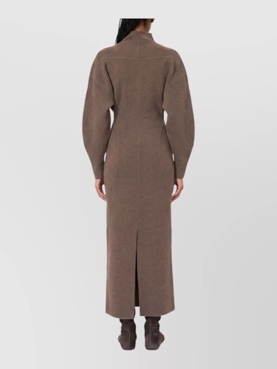 Max Mara Cashmere Virgin Wool Maxi Long-Sleeve Stand-Collar Knitted Dress