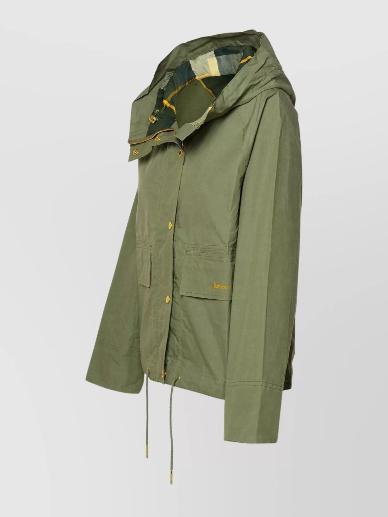 Barbour Cotton Jacket With Drawstring Hem And Hood In Green