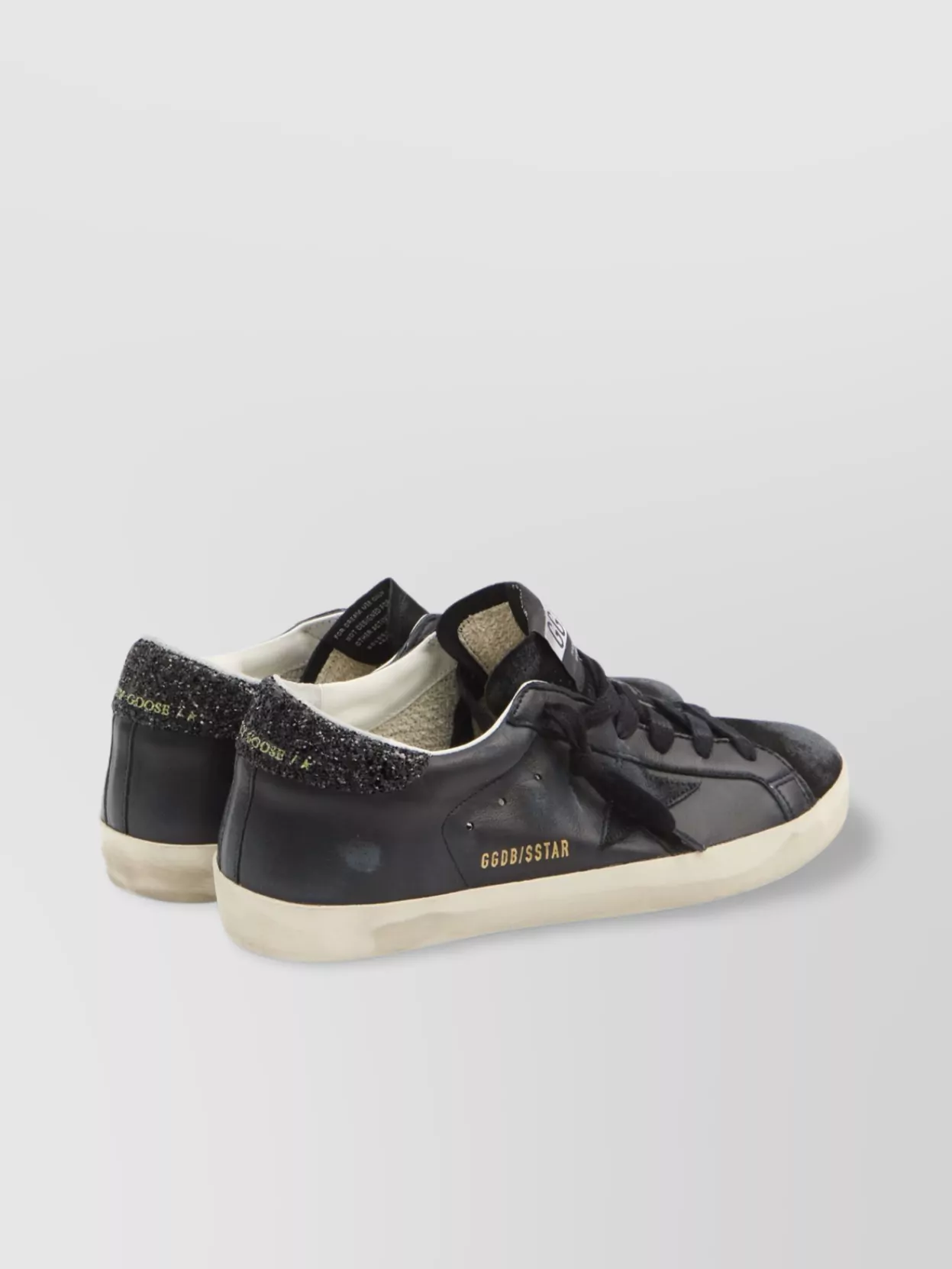 Golden Goose Glitter Heel Distressed Leather Sneakers In Black