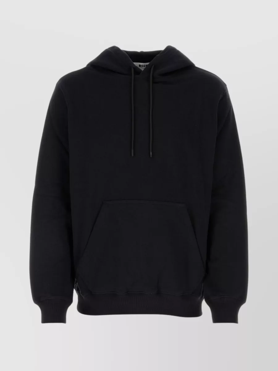 Shop Msgm Cotton Drawstring Hooded Sweatshirt In Black