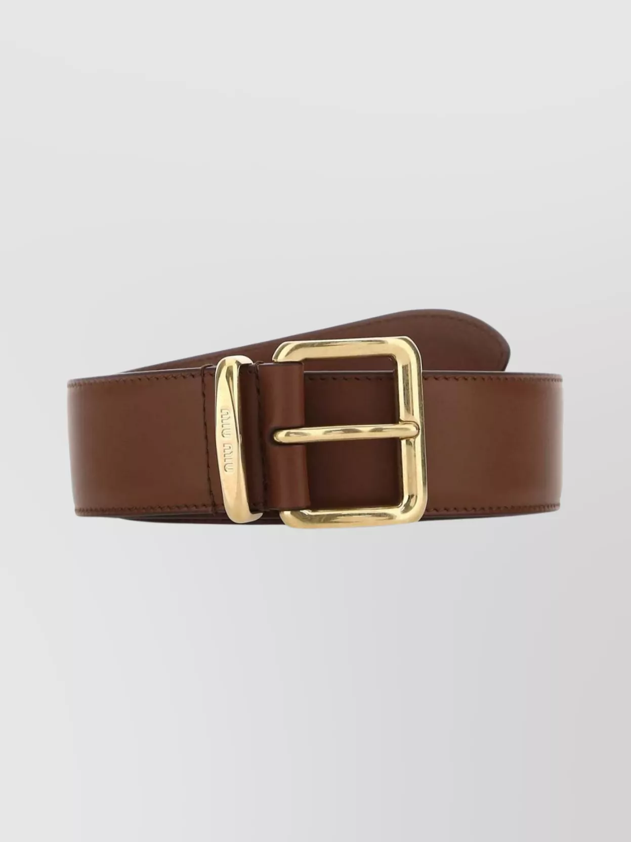 Miu Miu Adjustable Leather Belt Featuring Gold-tone Buckle In Brown