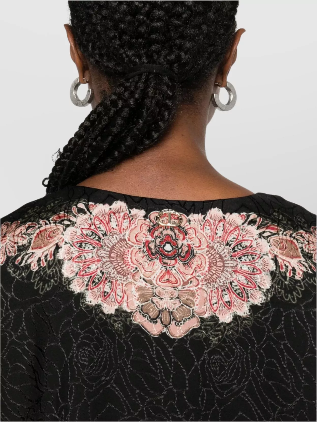 Twin-Set Long Sleeve Floral Embroidered V Neck Top