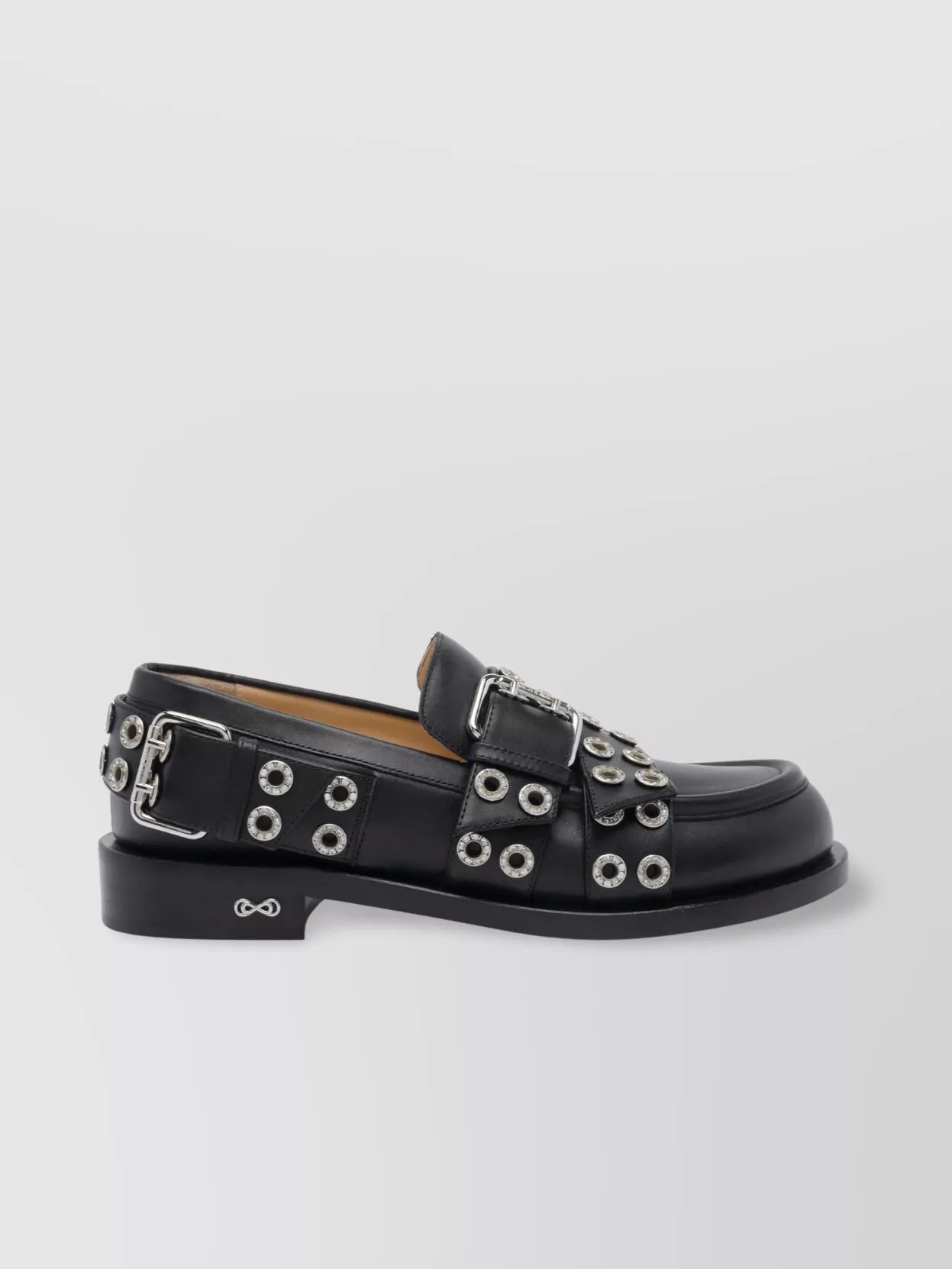 Mach&mach Vintage Buckle Belt Loafers With Stud Detail In Black