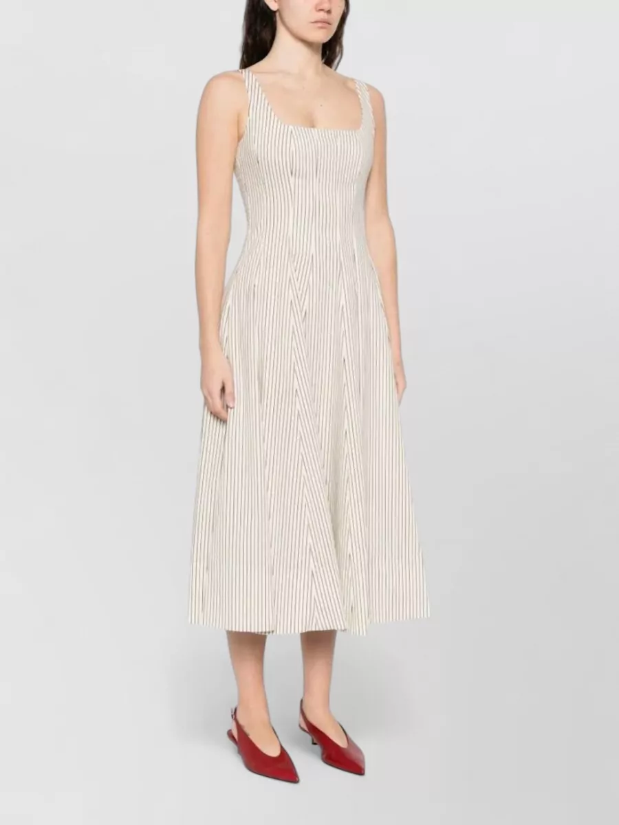 Staud Striped Square Neck Midi Dress