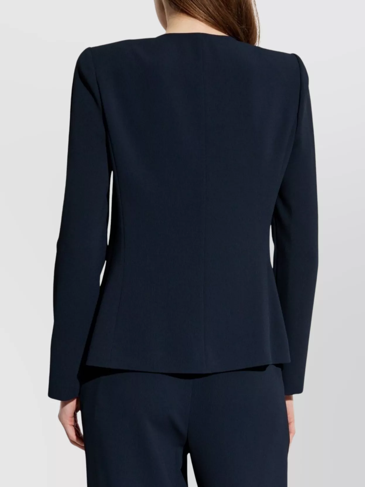 Shop Emporio Armani Pleated Round Neck Long Sleeves Blazer