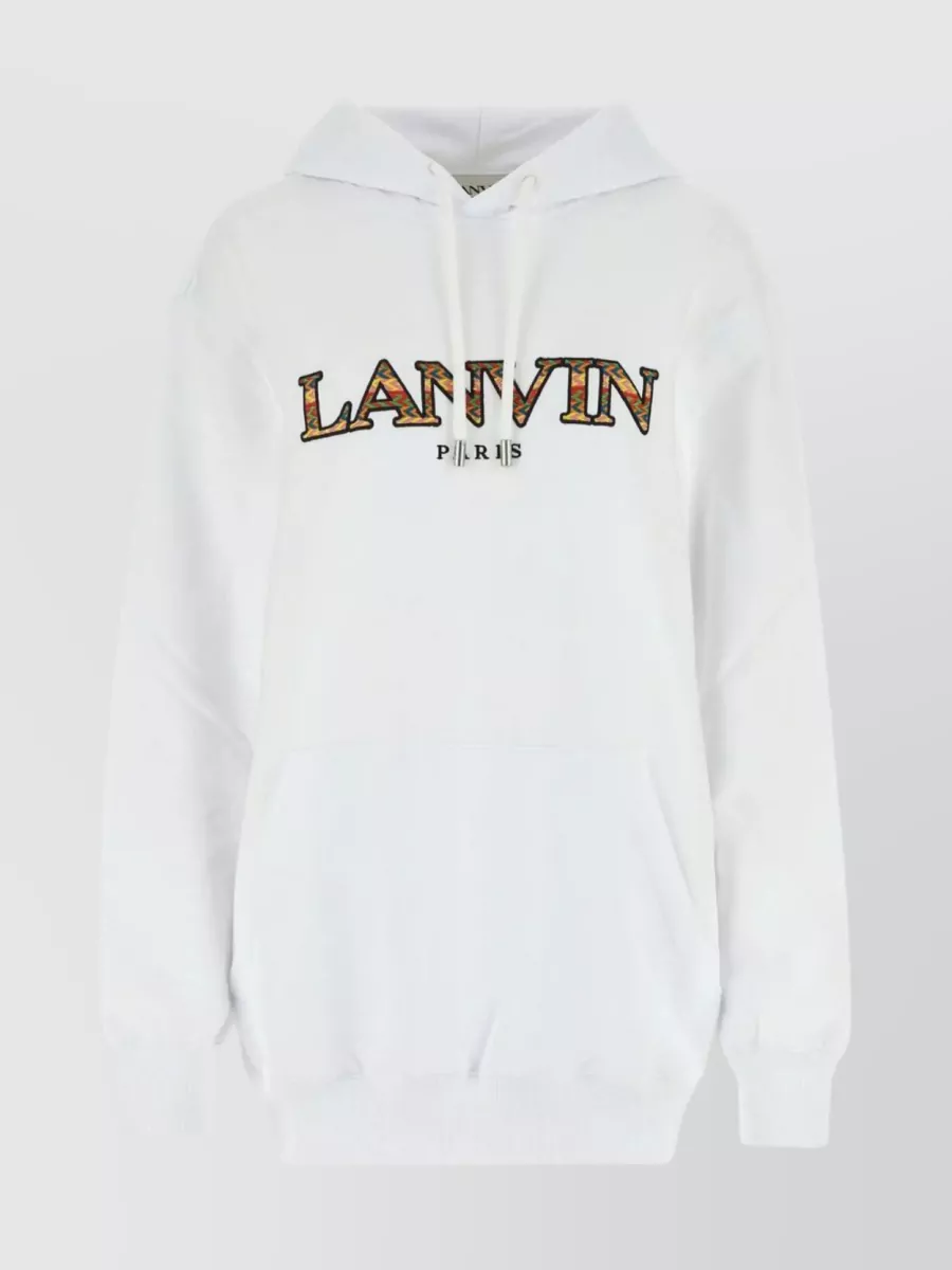 Shop Lanvin Drawstring Hood Cotton Pullover In Grey