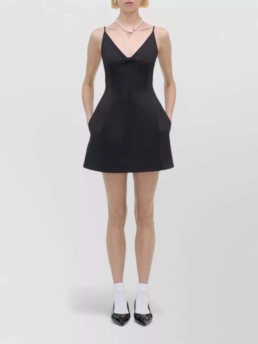 Marc Jacobs Satin V-Neck Sleeveless Flared Mini Dress