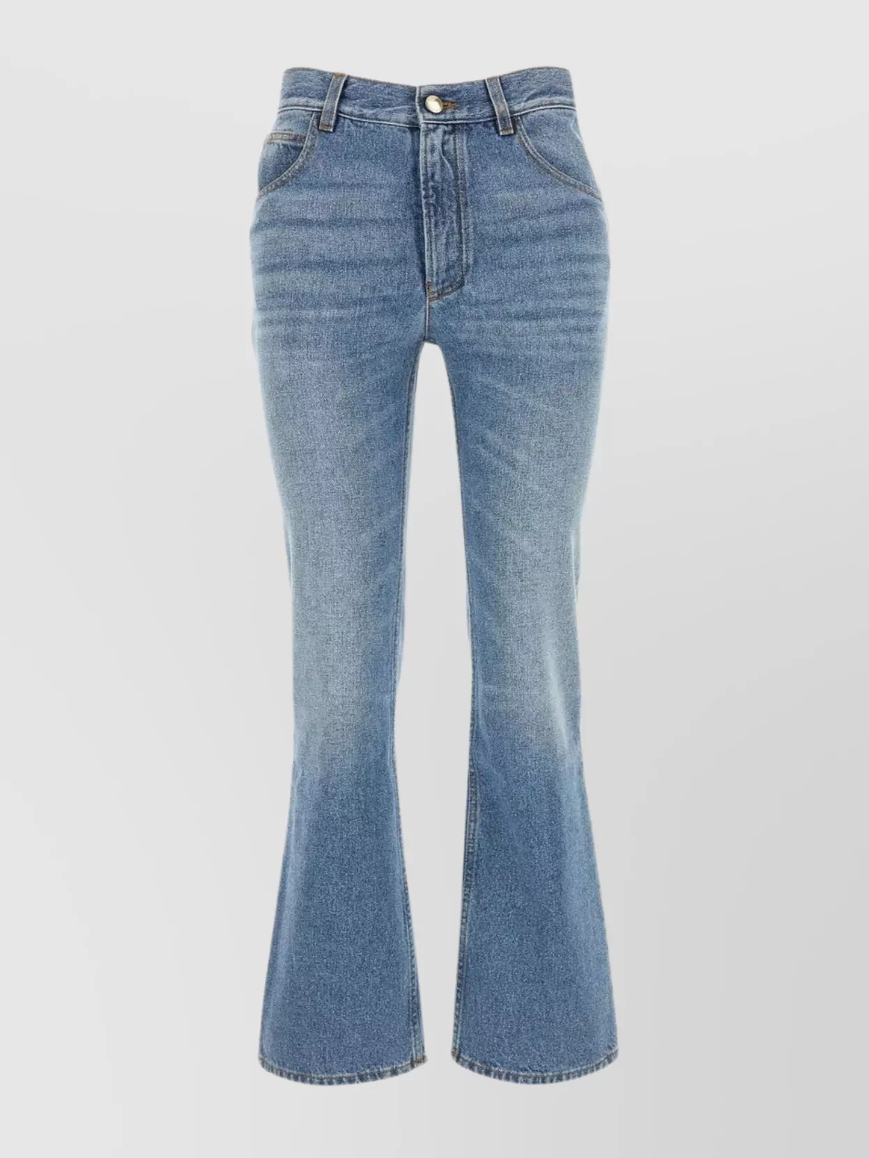 Shop Chloé Cropped Denim Jeans With Belt Loops And Flared Leg In Blue
