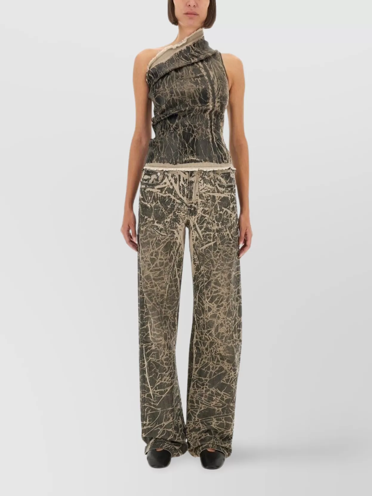 Rick Owens Drkshdw Asymmetric Abstract Pattern Sleeveless Top In Gray