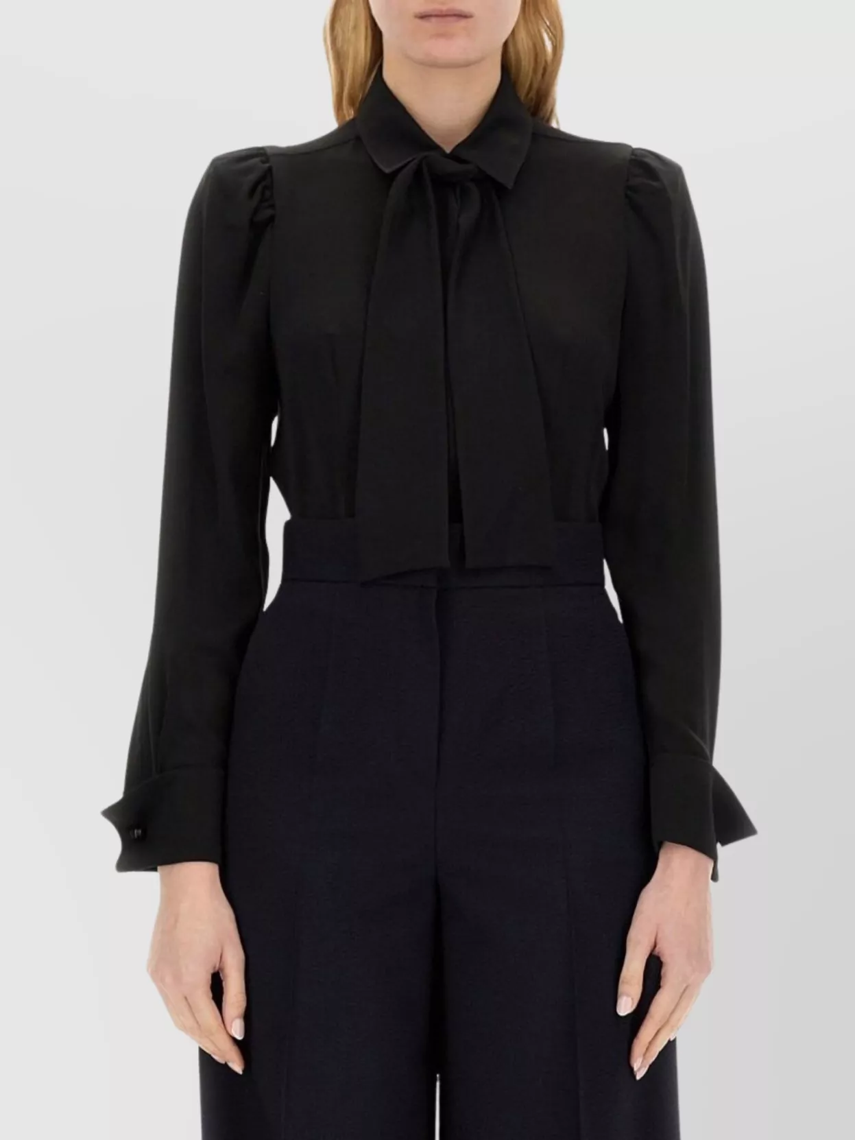 Max Mara Bow Tie Neck Shirt With Puff Sleeves
