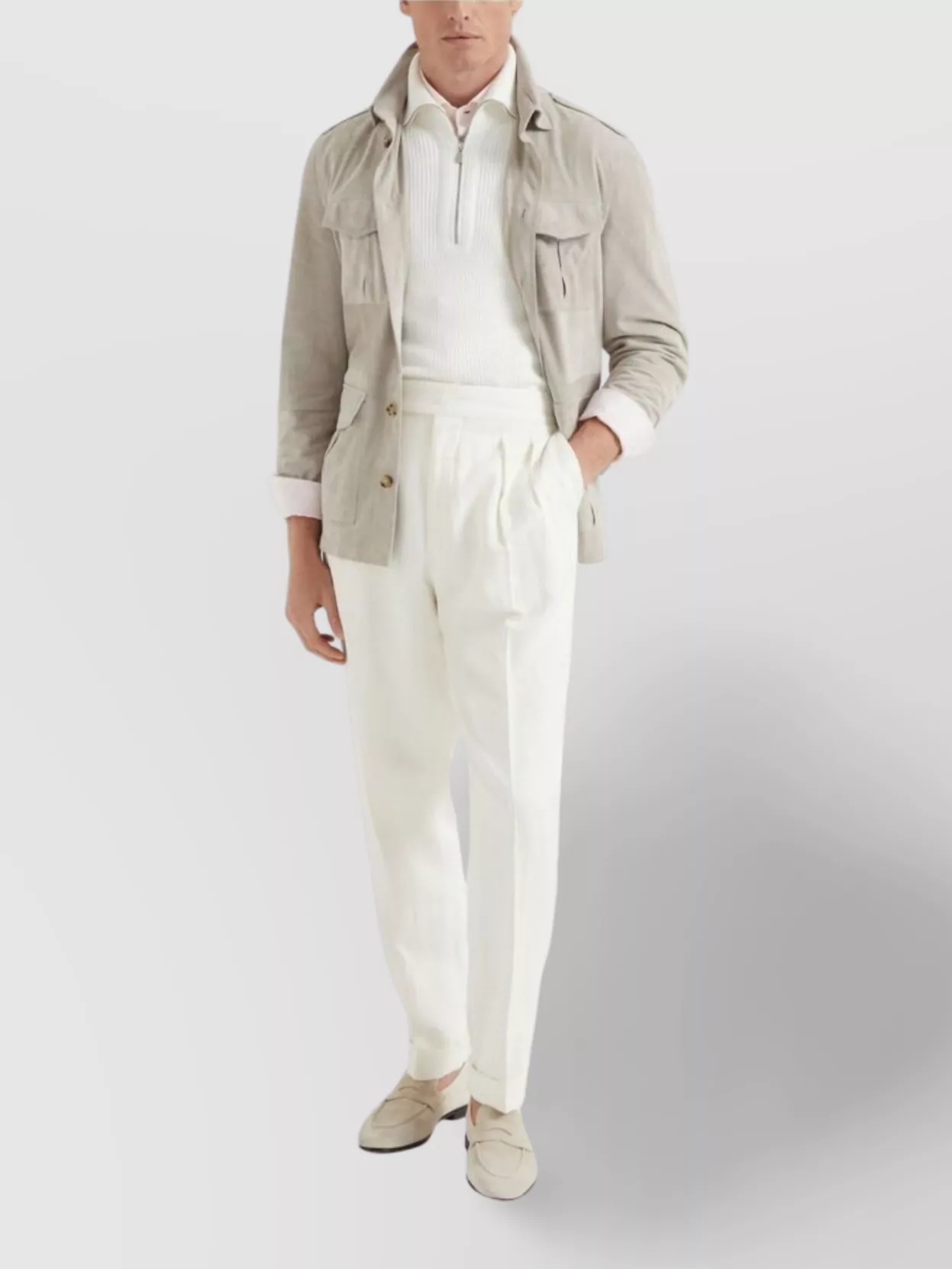Brunello Cucinelli Leather Jacket With Collared Design And Epaulettes