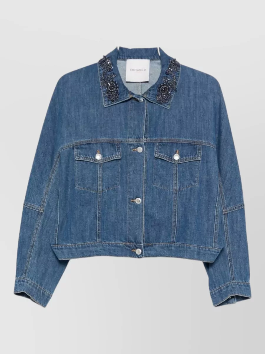 Ermanno Firenze Embroidered denim cropped jacket