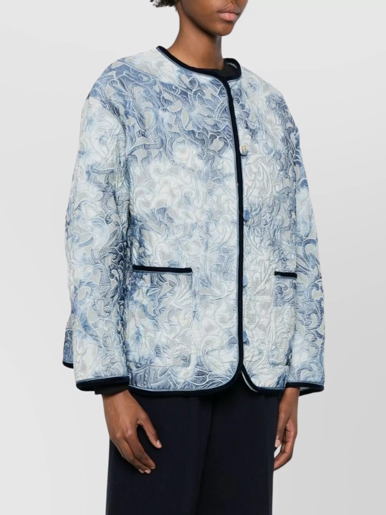 Forte Forte Floral Pattern Cotton Jacket Featuring Pockets In Blue