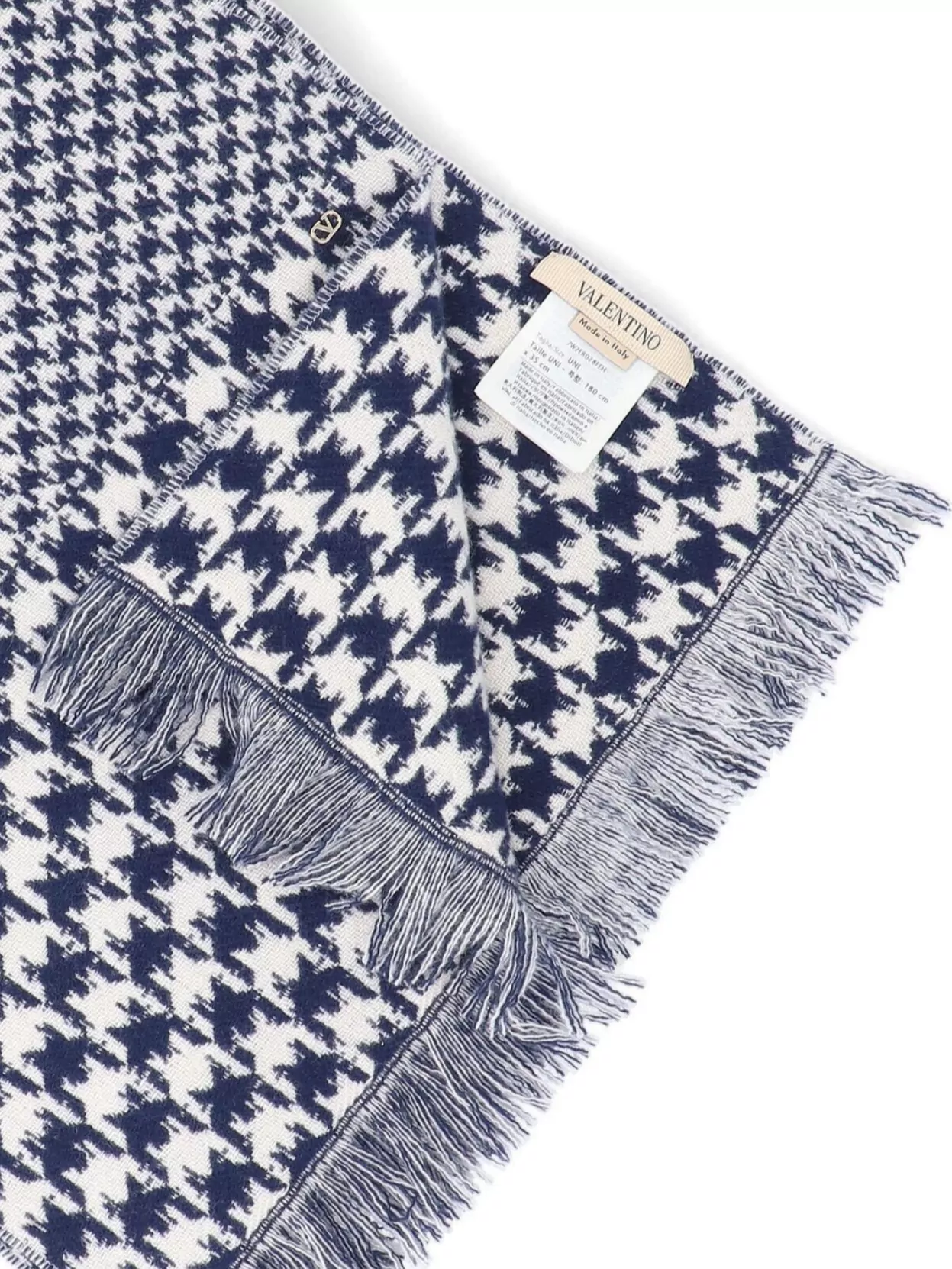 Valentino Garavani Houndstooth Pattern Scarf Fringed Edges