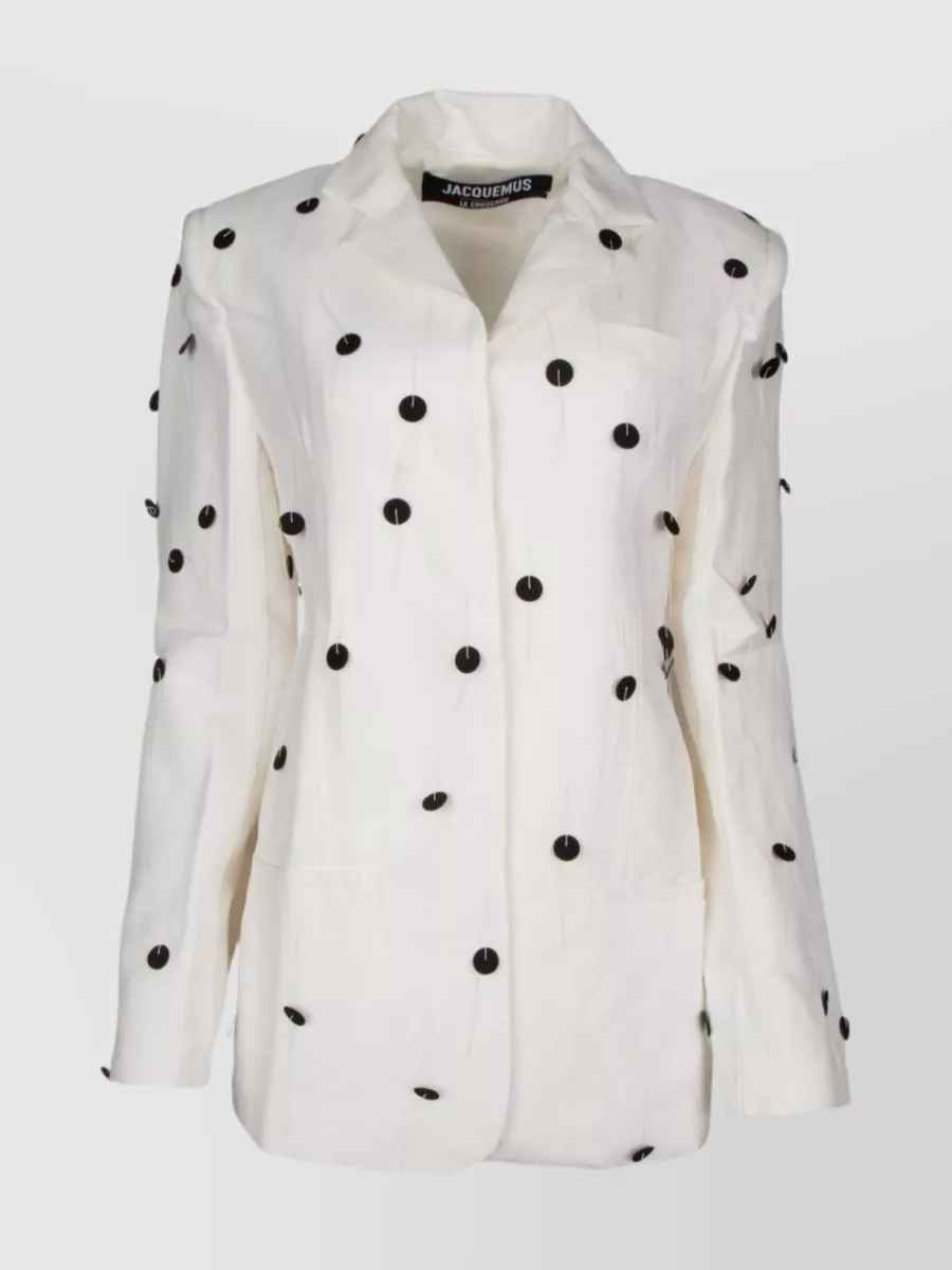 Shop Jacquemus Waist Belted Polka Dot Jacket In Grey
