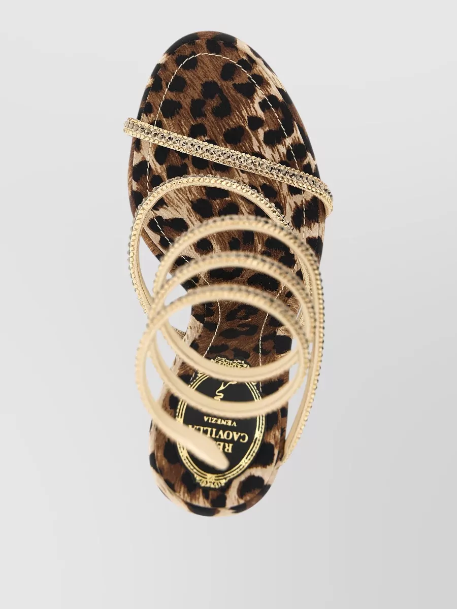 Rene Caovilla Silk Crystal-Embellished Leopard-Print Sandals