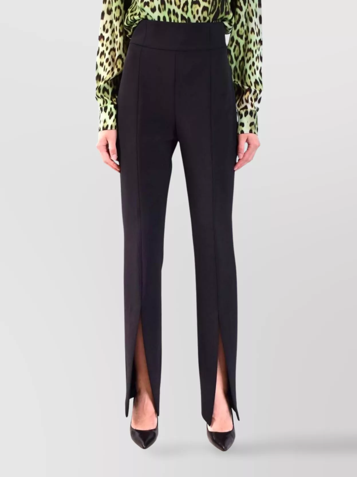 Pinko Slit Front High Waist Trousers With Seam Detailing In Black